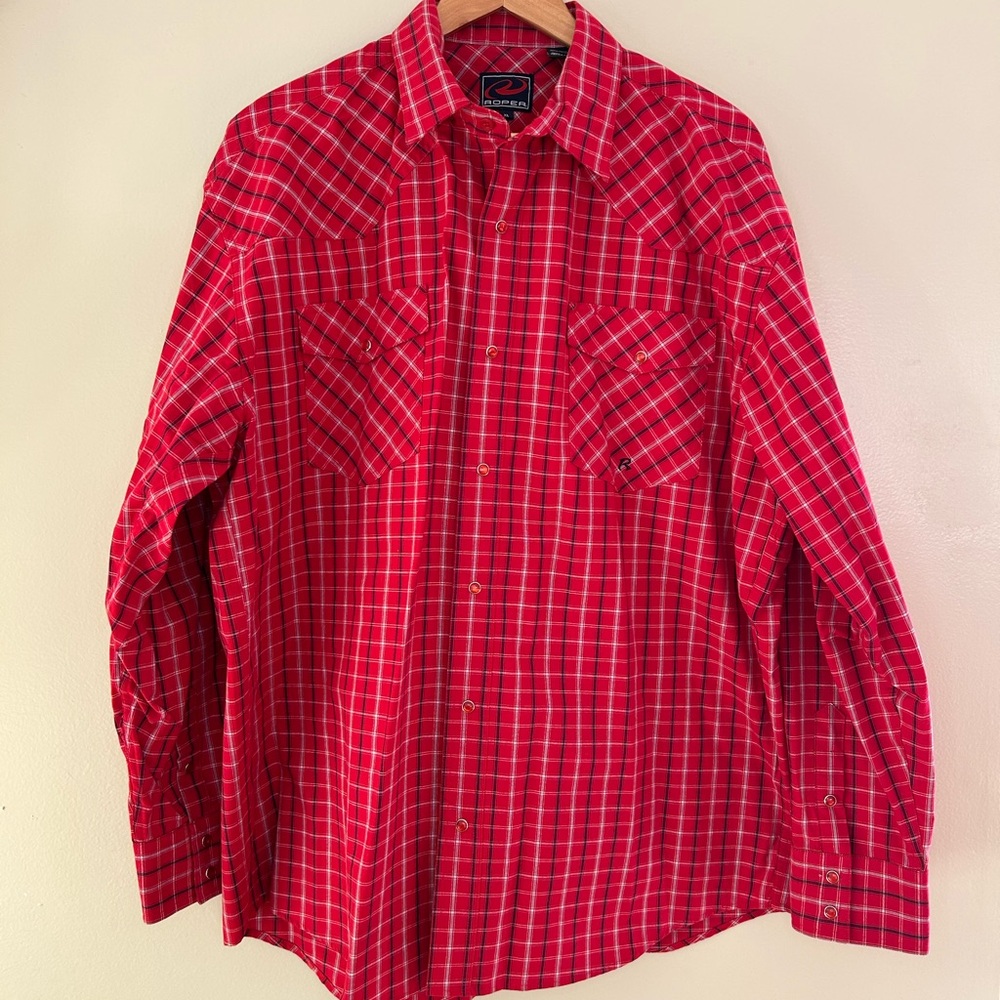 Roper Red Casual Button Down Shirt Plaid